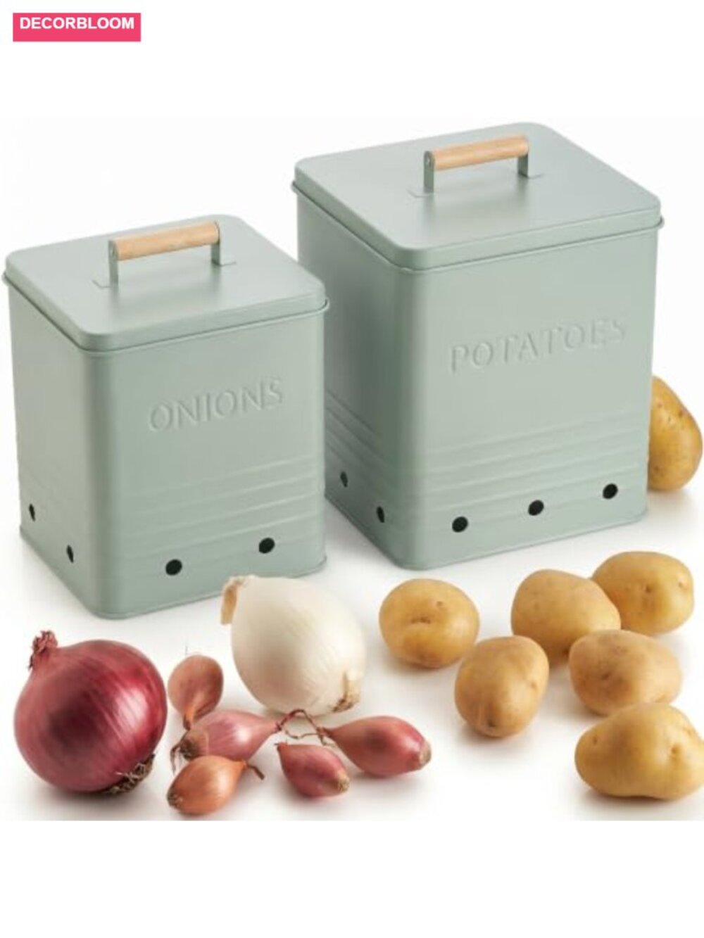 Potato and Onion Storage Container Set Food Safe Metal Bins with Lids
